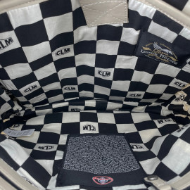 Carroll Shelby GT40 Backpack in Leather and Canvas Ecru / Navy Blue Stripes