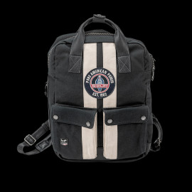 Carroll Shelby Backpack GT40 in Leather and Canvas Navy Blue / Ecru Stripes