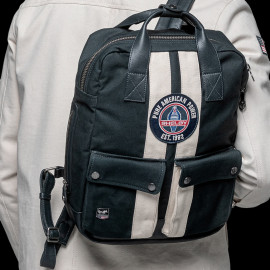 Carroll Shelby Backpack GT40 in Leather and Canvas Navy Blue / Ecru Stripes