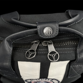 Carroll Shelby Backpack GT40 in Leather and Canvas Navy Blue / Ecru Stripes