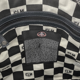 Carroll Shelby Backpack GT40 in Leather and Canvas Navy Blue / Ecru Stripes