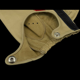Fahrer Handschuhe fingerlos Leder Racing creme rot und blau Streifen