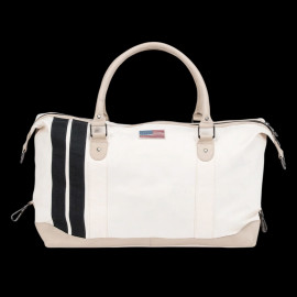 Carroll Shelby Reisetasche V67 48H aus Leder und Canvas Ecru / Marineblaue Streifen