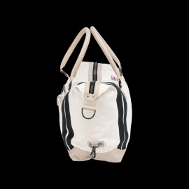 Carroll Shelby Reisetasche V67 48H aus Leder und Canvas Ecru / Marineblaue Streifen