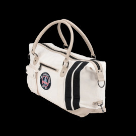 Carroll Shelby Travel Bag V67 48H in Leather and Canvas Ecru / Navy Blue Stripes