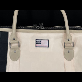 Carroll Shelby Travel Bag V67 48H in Leather and Canvas Ecru / Navy Blue Stripes