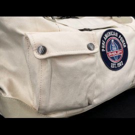 Carroll Shelby Travel Bag V67 48H in Leather and Canvas Ecru / Navy Blue Stripes