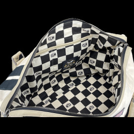 Carroll Shelby Travel Bag V67 48H in Leather and Canvas Ecru / Navy Blue Stripes