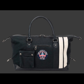 Carroll Shelby Travel Bag V67 48H in Leather and Canvas Navy Blue / Ecru Stripes