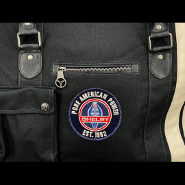 Carroll Shelby Reisetasche V67 48H aus Leder und Canvas Marineblau / Ecru Streifen