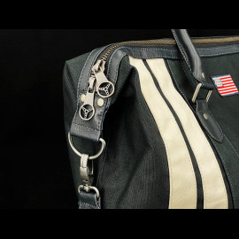 Carroll Shelby Travel Bag V67 48H in Leather and Canvas Navy Blue / Ecru Stripes