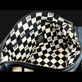 Carroll Shelby Reisetasche V67 48H aus Leder und Canvas Marineblau / Ecru Streifen