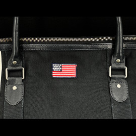 Carroll Shelby Reisetasche V67 48H aus Leder und Canvas Marineblau / Ecru Streifen