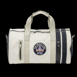 Carroll Shelby Sport Bag Venom in Leather and Canvas Ecru / Navy Blue Stripes