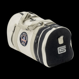 Carroll Shelby Sporttasche Venom aus Leder und Canvas Ecru / Marineblaue Streifen