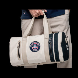 Carroll Shelby Sport Bag Venom in Leather and Canvas Ecru / Navy Blue Stripes