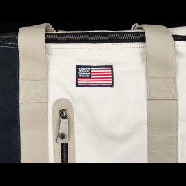 Carroll Shelby Sport Bag Venom in Leather and Canvas Ecru / Navy Blue Stripes