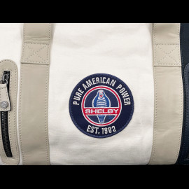 Carroll Shelby Sport Bag Venom in Leather and Canvas Ecru / Navy Blue Stripes