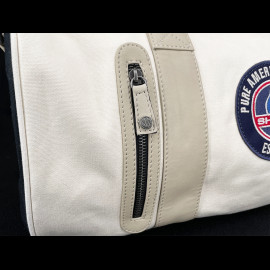 Carroll Shelby Sporttasche Venom aus Leder und Canvas Ecru / Marineblaue Streifen