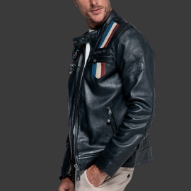 Steve McQueen Leather Jacket x 24h Le Mans Austin Navy Blue 28075-N - Men's