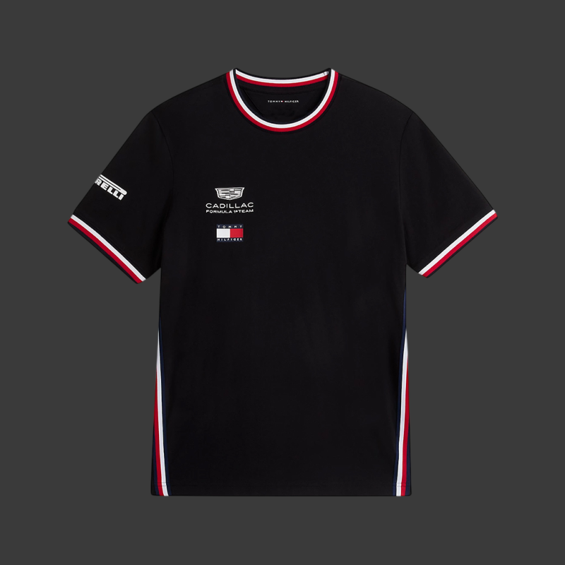 Cadillac T-Shirt F1 Team x Tommy Hilfiger mit Dreifarbigen Zierstreifen 2026 Schwarz MN0MN00076BDS - Unisex