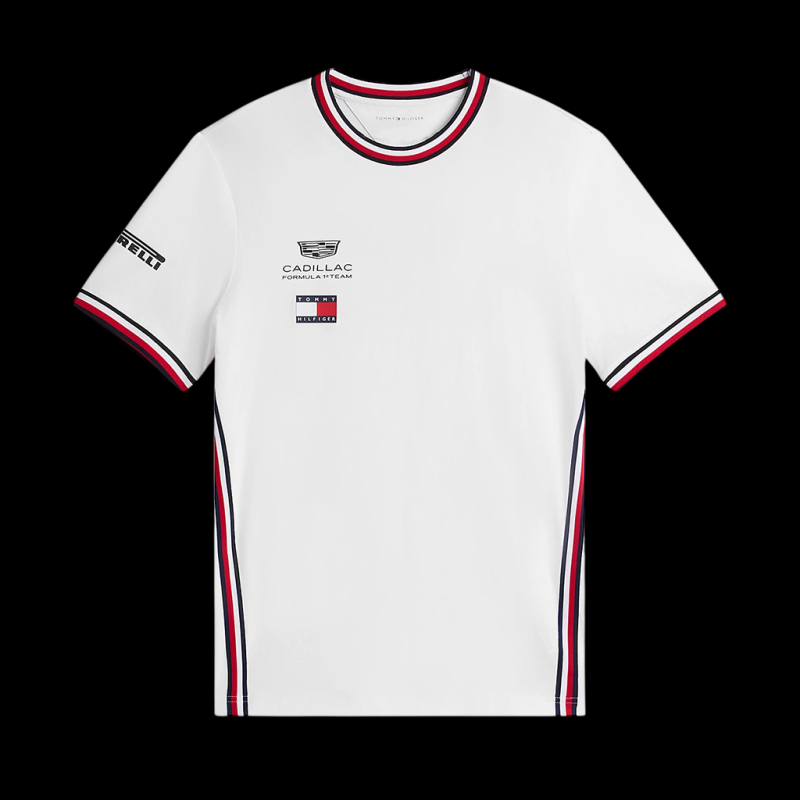 Cadillac T-Shirt F1 Team x Tommy Hilfiger mit Dreifarbigen Zierstreifen 2026 Weiß MN0MN00076YBR - Unisex