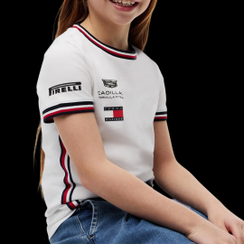 Cadillac T-Shirt F1 Team x Tommy Hilfiger 2026 mit Dreifarbigen Zierstreifen Weiß KS0KS00787YBR - Kinder