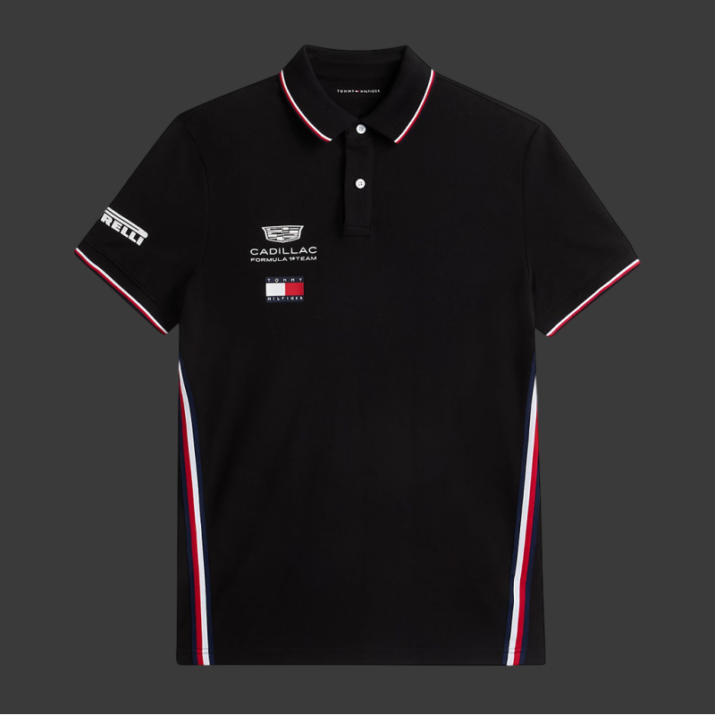 Cadillac Polo Shirt F1 Team x Tommy Hilfiger 2026 with Tricolor Trim Black MN0MN00072BDS - Unisex