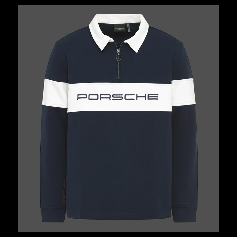 Porsche Polo-Shirt mit langen Ärmeln Marineblau / Weiß WAP813TFWR - unisex