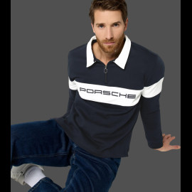 Porsche Polo-Shirt mit langen Ärmeln Marineblau / Weiß WAP813TFWR - unisex