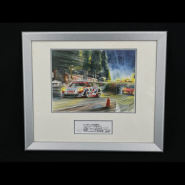 Porsche Rahmen 911 RSR Type 991 n° 76 Sieger 24h Le Mans 2007 Grauer Holzrahmen mit Skizze 25 x 30 cm - Uli Ehret