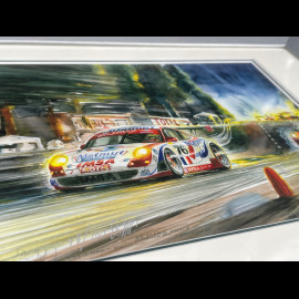 Porsche Frame 911 RSR Type 991 n° 76 Winner 24h Le Mans 2007 Grey wooden frame with sketch 25 x 30 cm - Uli Ehret