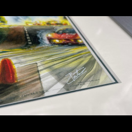 Porsche Frame 911 RSR Type 991 n° 76 Winner 24h Le Mans 2007 Grey wooden frame with sketch 25 x 30 cm - Uli Ehret