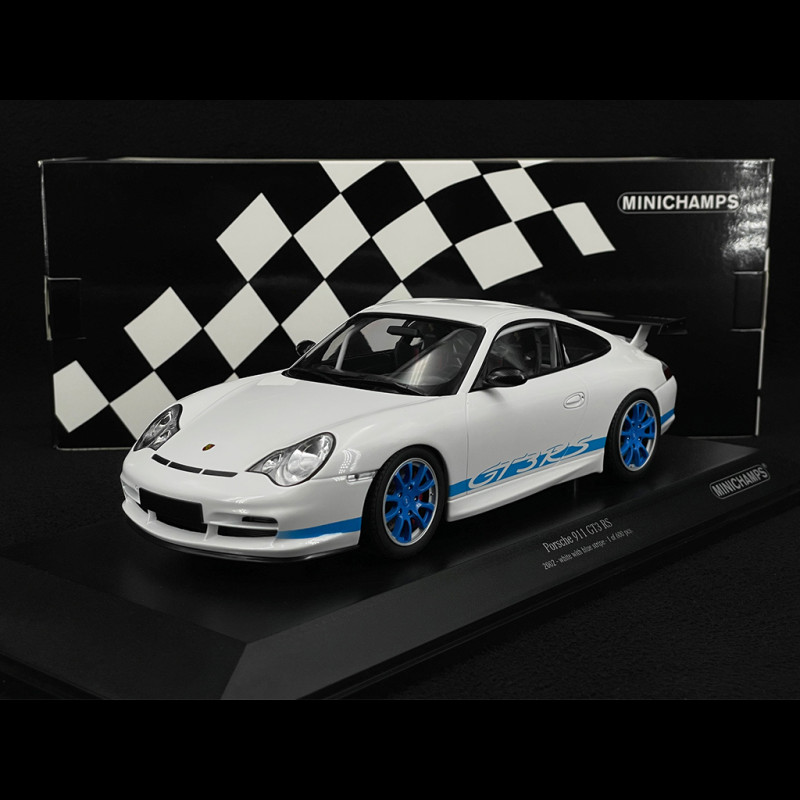Porsche 911 GT3 RS Type 996 2002 White / Blue Stripes 1/18 Minichamps 155062021