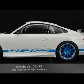 Porsche 911 GT3 RS Typ 996 2002 Weiß / Blaue Streifen 1/18 Minichamps 155062021