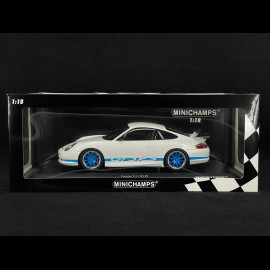 Porsche 911 GT3 RS Typ 996 2002 Weiß / Blaue Streifen 1/18 Minichamps 155062021