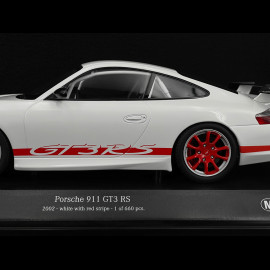 Porsche 911 GT3 RS Typ 996 2002 Weiß / Rote Streifen 1/18 Minichamps 155062020