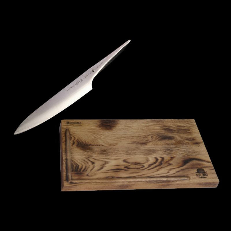 Set Messer Type 301 Design by F. A. Porsche Chef Slicer 24 cm +  Brett zum Schneiden Chroma