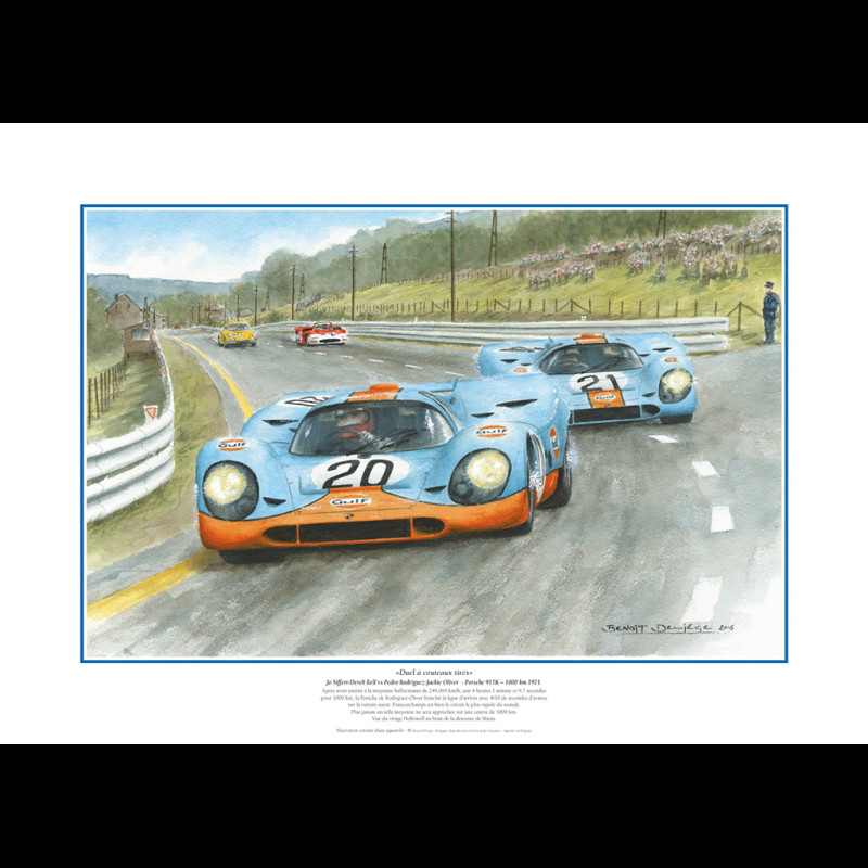 Porsche Poster 917 K n° 20 Gulf 1000 km Spa 1971 Cutthroat Duel Deliège 50 x 70 cm
