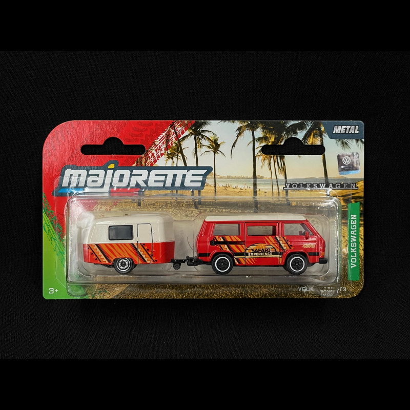 Volkswagen Combi Transporter T3 Bus with Eriba Puck Caravan Red / White 1/64 Majorette 8504102000
