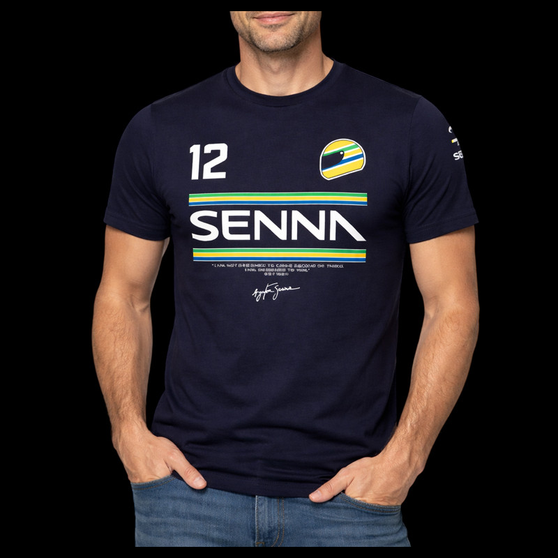 Ayrton Senna T-Shirt F1 n° 12 Marineblau ASLE01015-NVY - unisex