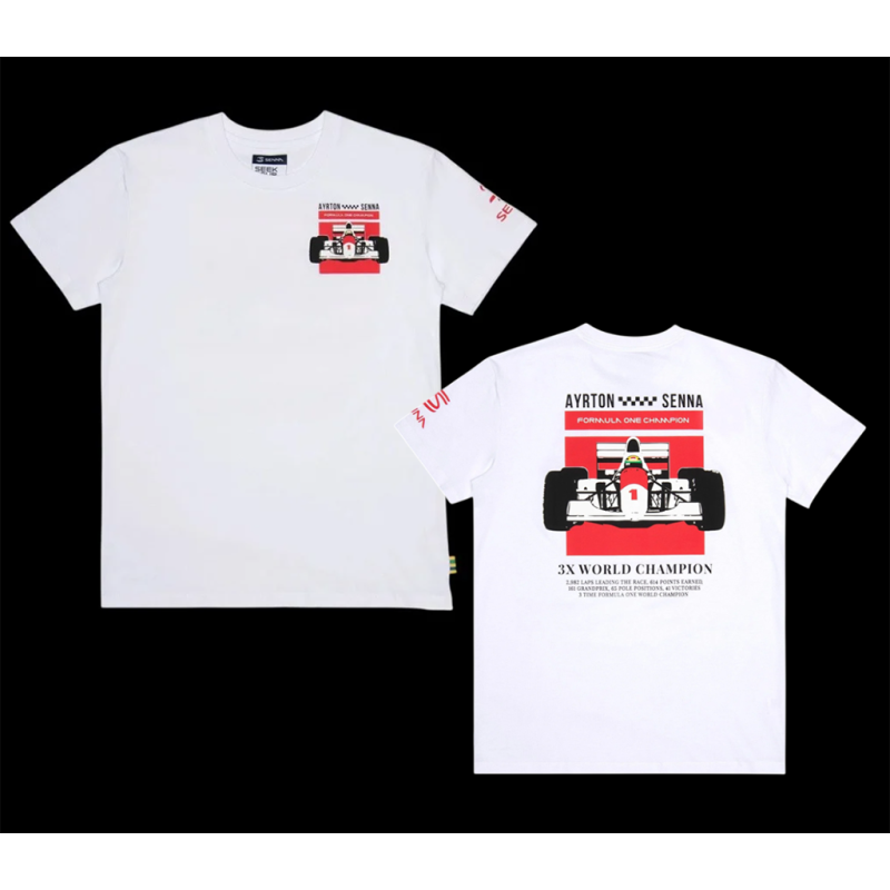 Ayrton Senna T-shirt F1 World Champion White ASRC01004-WHT - unisex