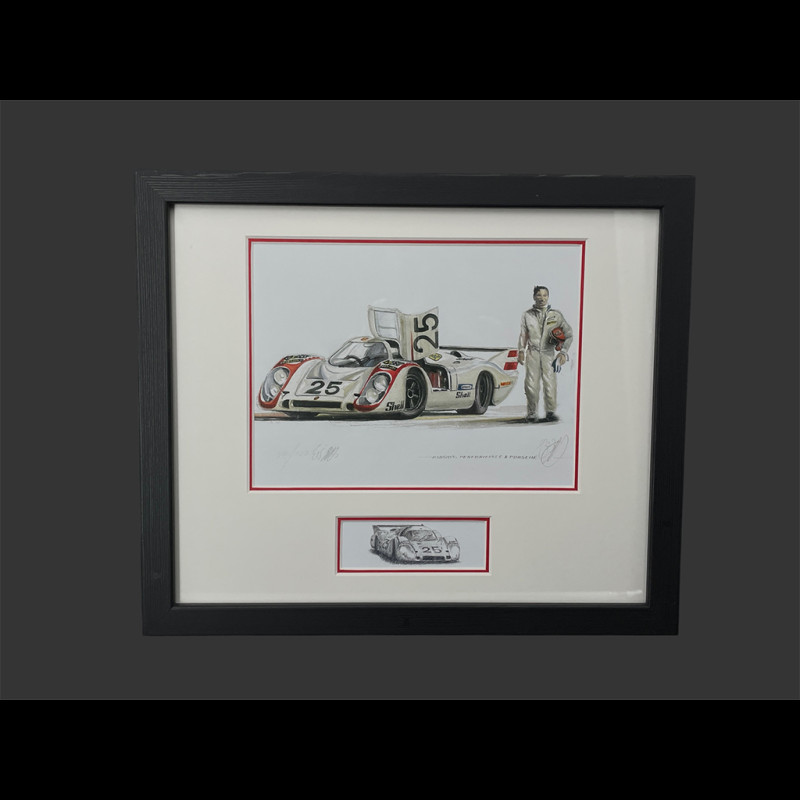 Porsche 911 Frame type 917 LH n°25 1969 Black Wooden Frame with Sketch 25 x 30 cm - Uli Ehret