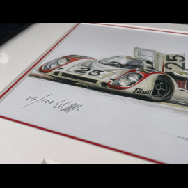 Porsche 911 Rahmen type 917 LH n°25 1969 Schwarzer Holzrahmen mit Skizze 25 x 30 cm - Uli Ehret