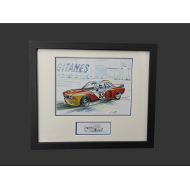 BMW Rahmen 3.0 CSL "Calder" n°93 1975 Schwarzer Holzrahmen mit Skizze 25 x 30 cm - Uli Ehret