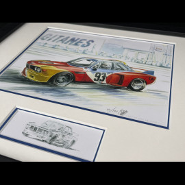 BMW Rahmen 3.0 CSL "Calder" n°93 1975 Schwarzer Holzrahmen mit Skizze 25 x 30 cm - Uli Ehret