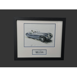 Jaguar Frame XK 120 Roadster 1948 Black Wooden Frame with Sketch 25 x 30 cm - Uli Ehret