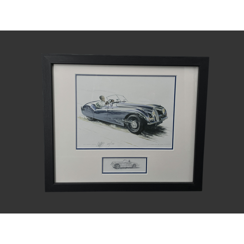 Jaguar Frame XK 120 Roadster 1948 Black Wooden Frame with Sketch 25 x 30 cm - Uli Ehret