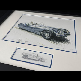 Jaguar Rahmen XK 120 Roadster 1948 Schwarzer Holzrahmen mit Skizze 25 x 30 cm - Uli Ehret