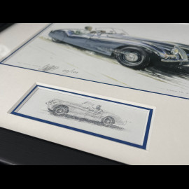 Jaguar Frame XK 120 Roadster 1948 Black Wooden Frame with Sketch 25 x 30 cm - Uli Ehret